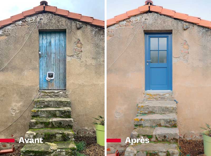 changement d'une porte d'entrée sur une maison en rénovation