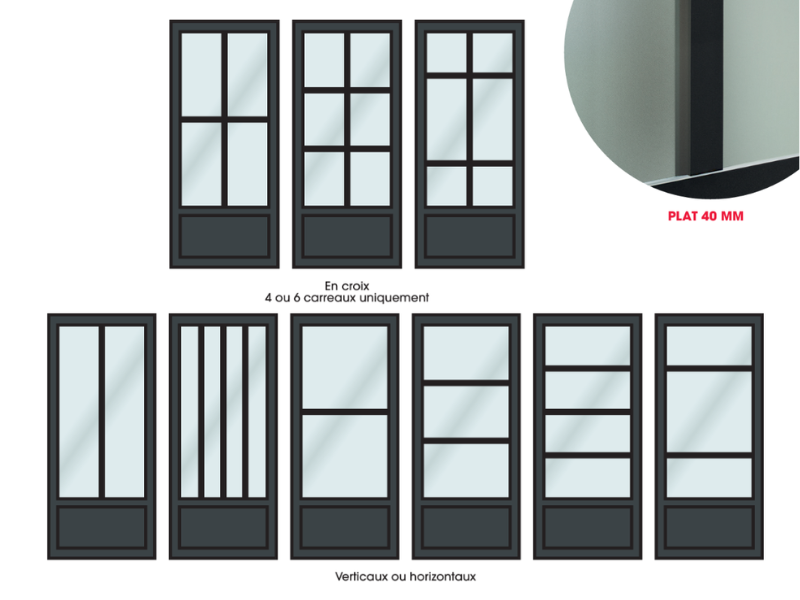 exemples de compositions de portes d'entrée vitrées avec des plats collés sur le vitrage